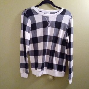 Womens Classic Black and White Crewneck Sweater Large Buffalo Check